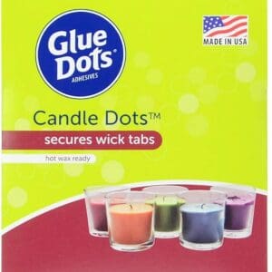 Adhesive dots for candle wicks
