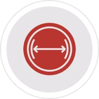Bidirectional arrow in red circular icon